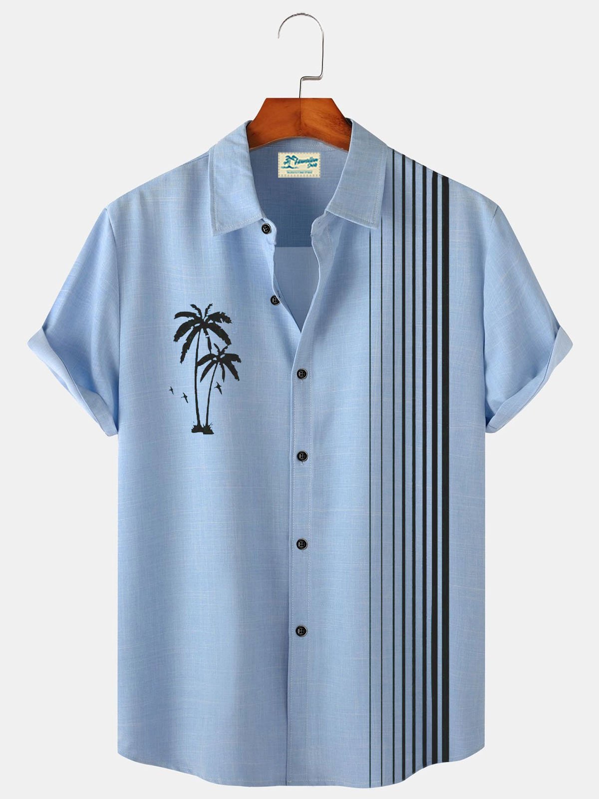 Royaura Comfortable Vintage Coconut Tree  Striped Men's Button Pocket Shirt