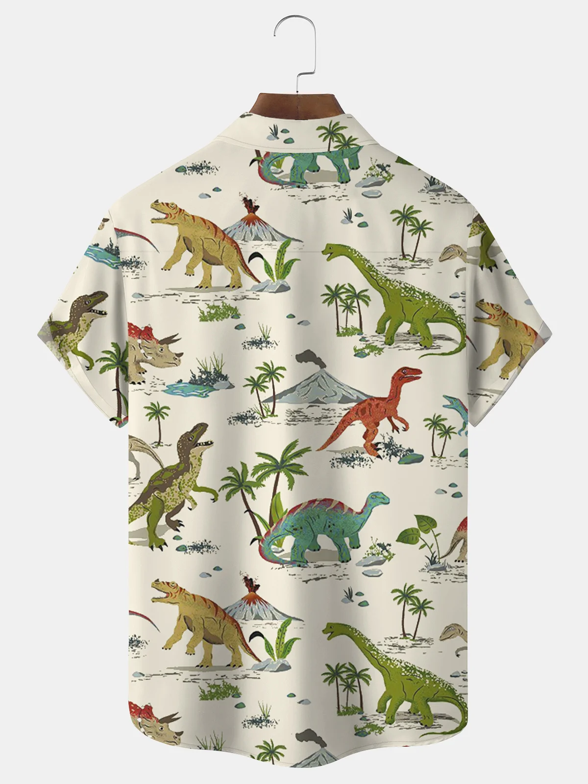Royaura Pocket Dinosaur Coconut Tree Print Beach Men's Hawaiian Big And Tall Shirt