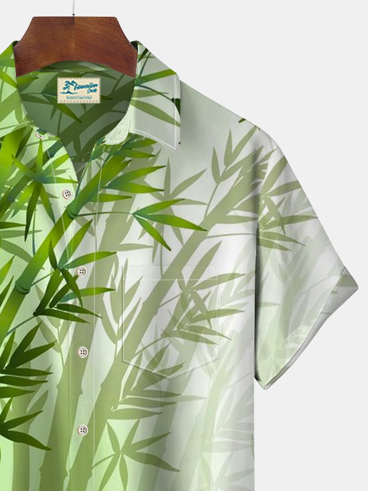 Royaura Pocket Bamboo Plant Print Beach Men's Hawaiian Big And Tall Shirt