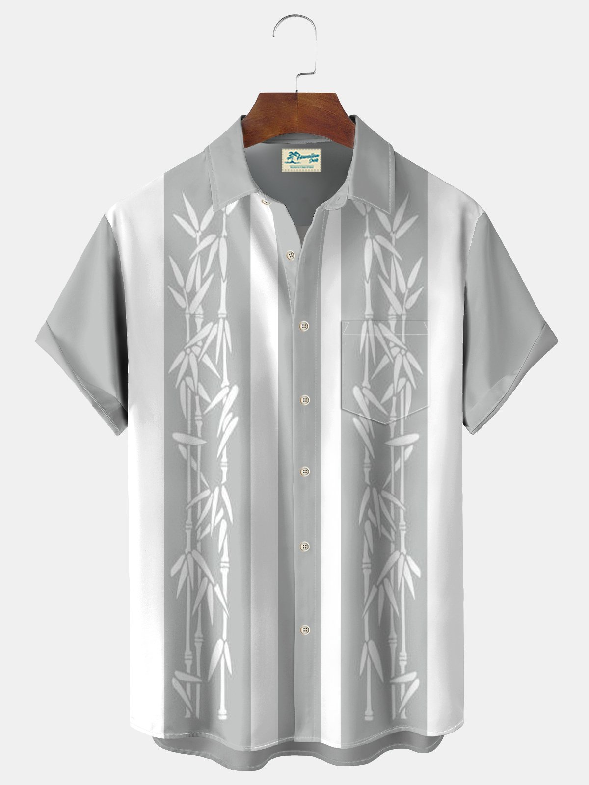 Royaura Pocket Vintage Bowling Plant Bamboo Print Beach Men's Hawaiian Big And Tall Shirt