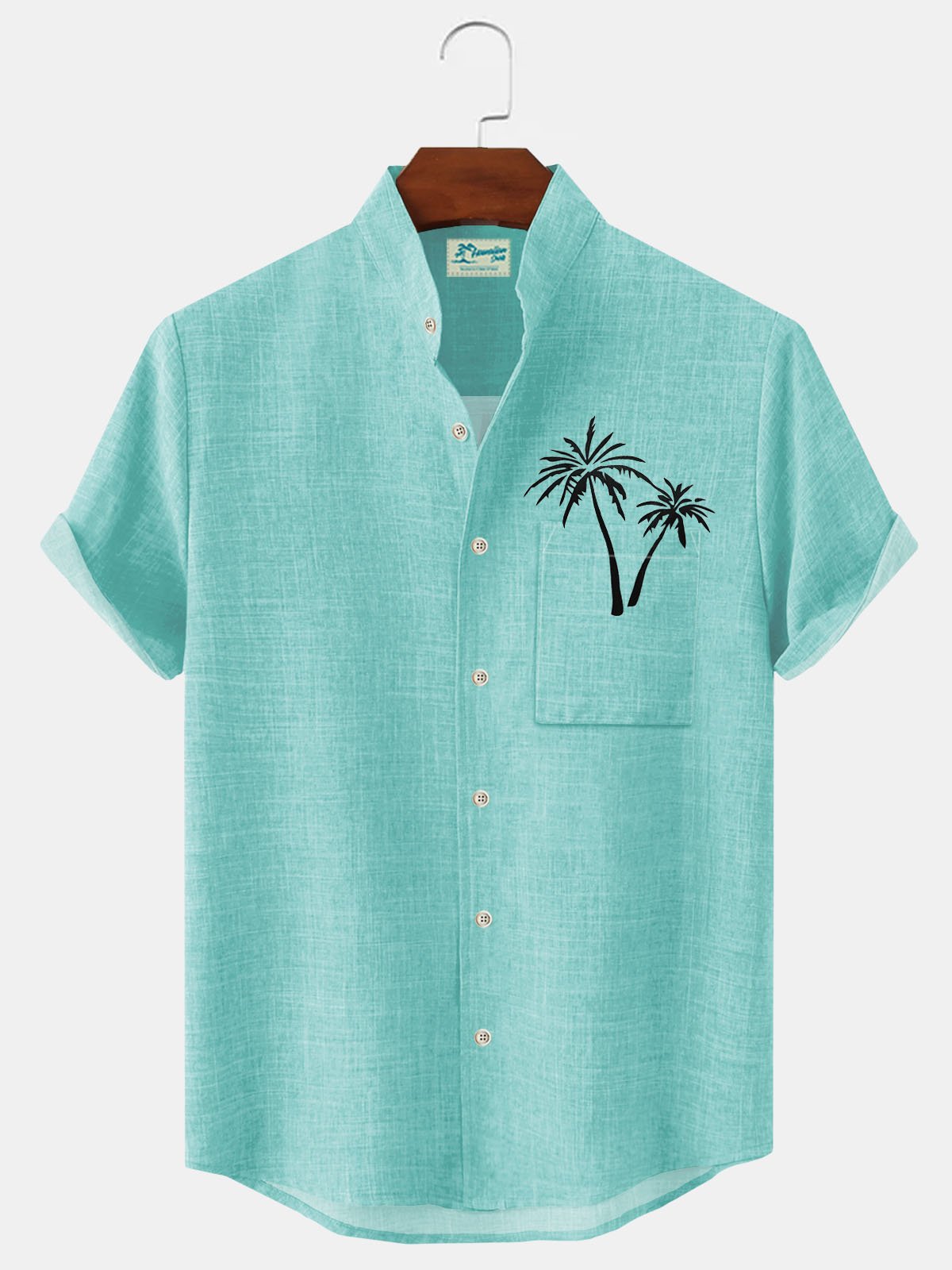 Royaura Natural Fiber Cool Hawaiian Coconut Stand Collar Men's Button Pocket Shirt