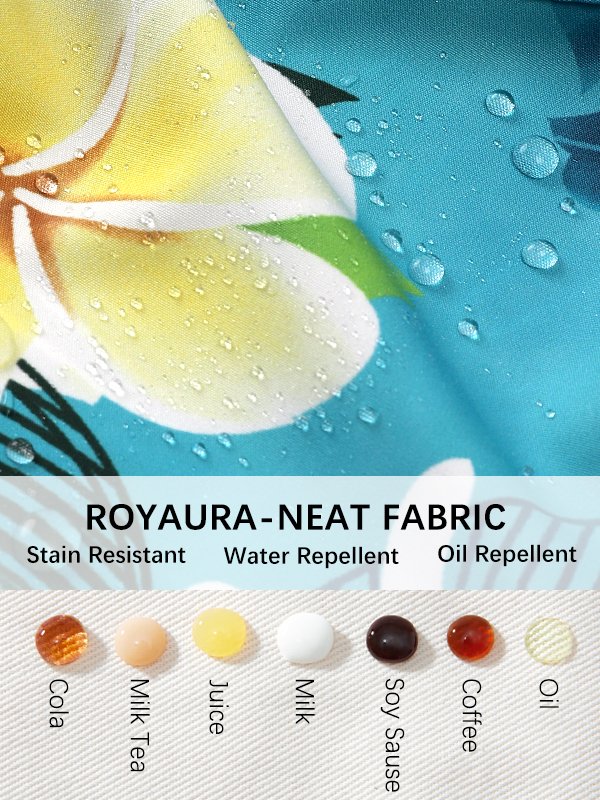Royaura Waterproof Tropical Floral Hawaiian Shirt Stain-Resistant For Luau Party