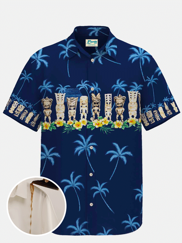 Royaura Waterproof Coconut Tree Tiki Hawaiian Shirt Stain-Resistant Hydrophobic Big & Tall