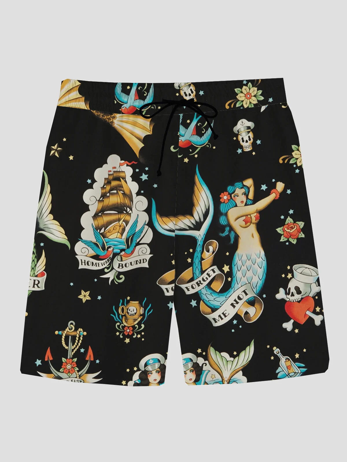 Royaura Hawaiian Mermaid Men's Button Down Pocket Two-Piece Shirt And Shorts Set
