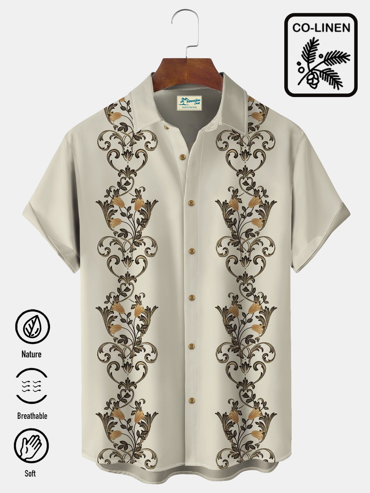 Royaura Guayabera Vintage Casual Men's Hawaiian Shirts Natural Fiber Blend Floral Art Camp Shirts