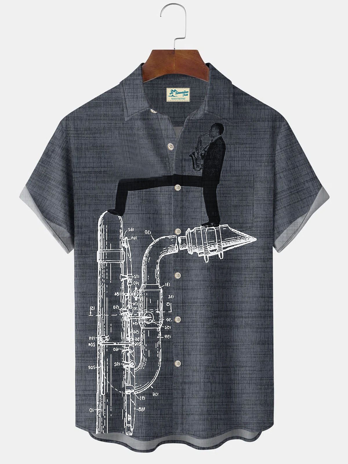 Royaura Music Jazz Saxophone Men's Button Pocket Shirt