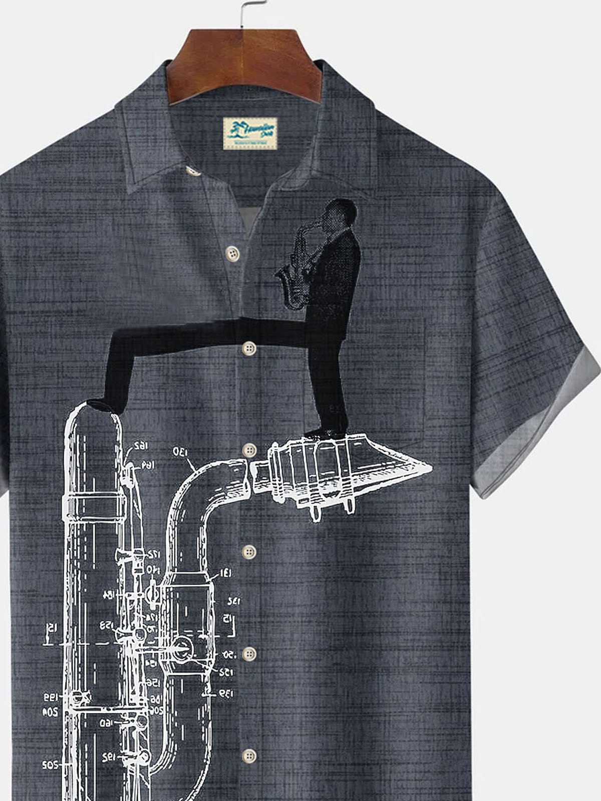 Royaura Music Jazz Saxophone Men's Button Pocket Shirt