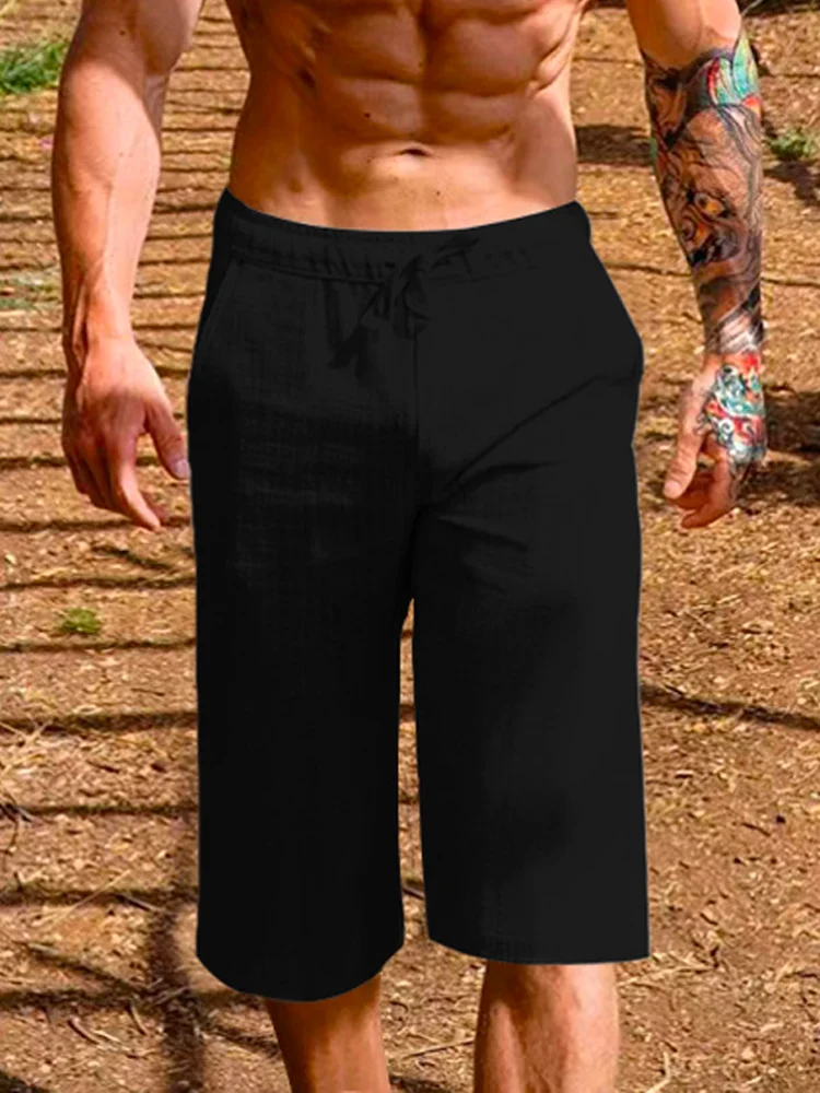 Summer Nature  Fiber Shorts Breathable Loose Cropped Pants Men's Sports Casual Shorts
