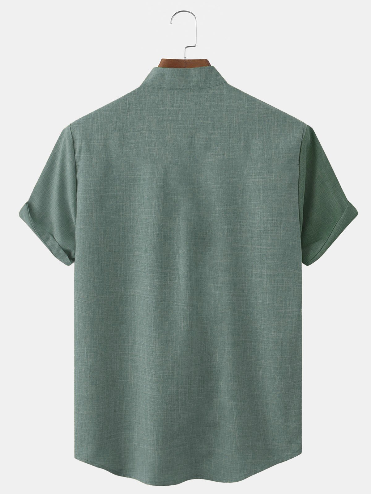 Royaura Natural Fiber Contrast Color Stitching Men's Stand Collar Button Pocket Shirt