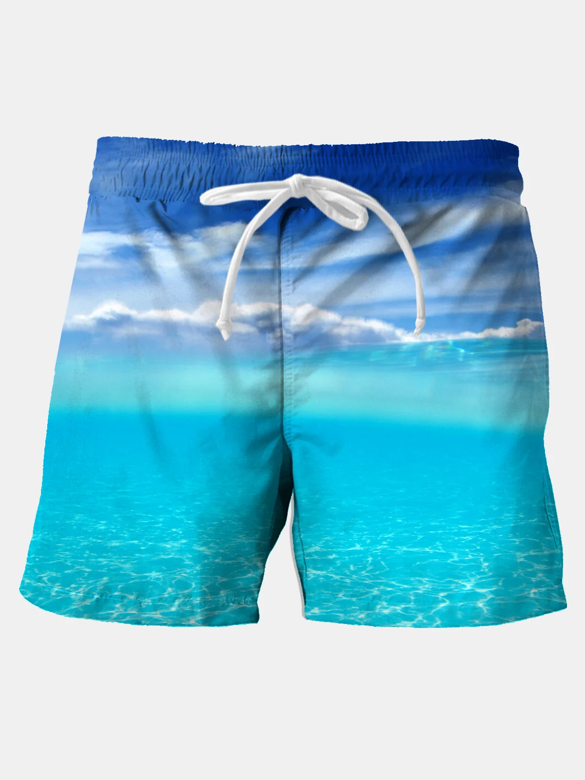 Royaura Men's Ocean Waves Holiday Board Shorts Art Stretch Basic Shorts Swim Trunks