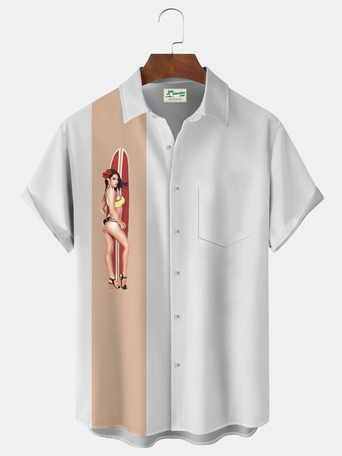 Royaura 50’s Retro Pinup Girl Men’s Bowling Shirts Oversized Wrinkle