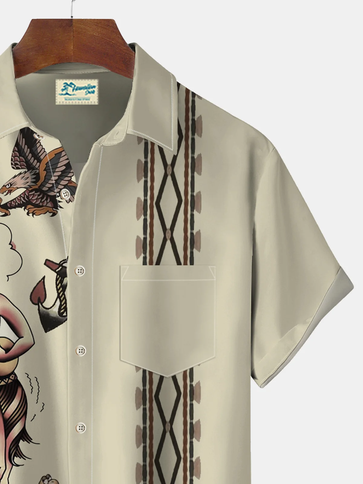 Royaura Vintage Bowling Girls Ethnic Print Beach Men's Hawaiian Big&Tall Shirt With Pocket