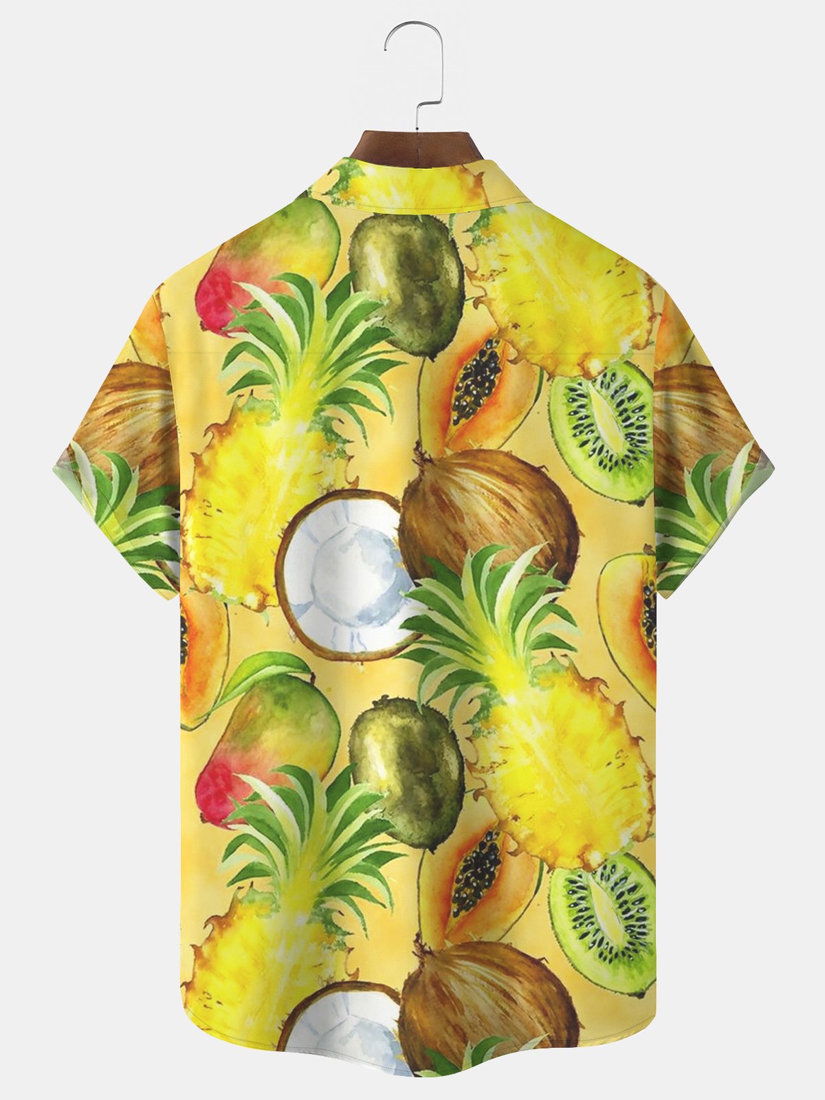 Royaura Pineapple Fruit Print Beach Men's Hawaiian Big&Tall Shirt With Pocket