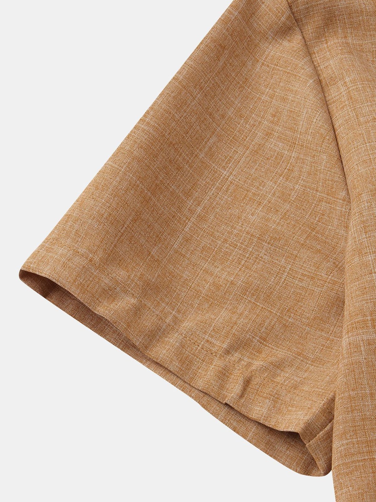 Royaura® Cotton Linen Vintage Musical Instrument Print Men's Stand Collar Button Pocket Shirt