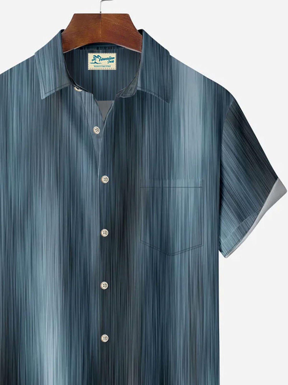 Royaura Vintage Textured Gradient Stripes Men's Button Pocket Shirt