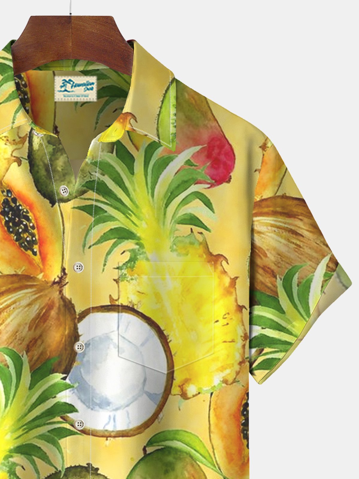 Royaura Pineapple Fruit Print Beach Men's Hawaiian Big&Tall Shirt With Pocket