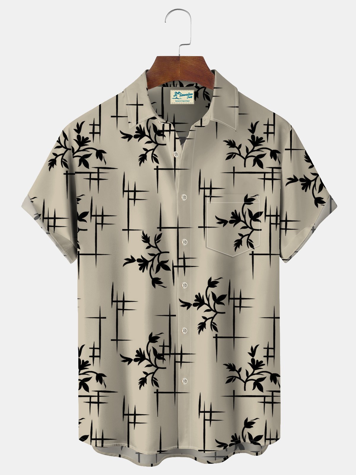 Royaura Pocket Basics Geometric Floral Print Beach Casual Men's Hawaiian Big&Tall Shirt