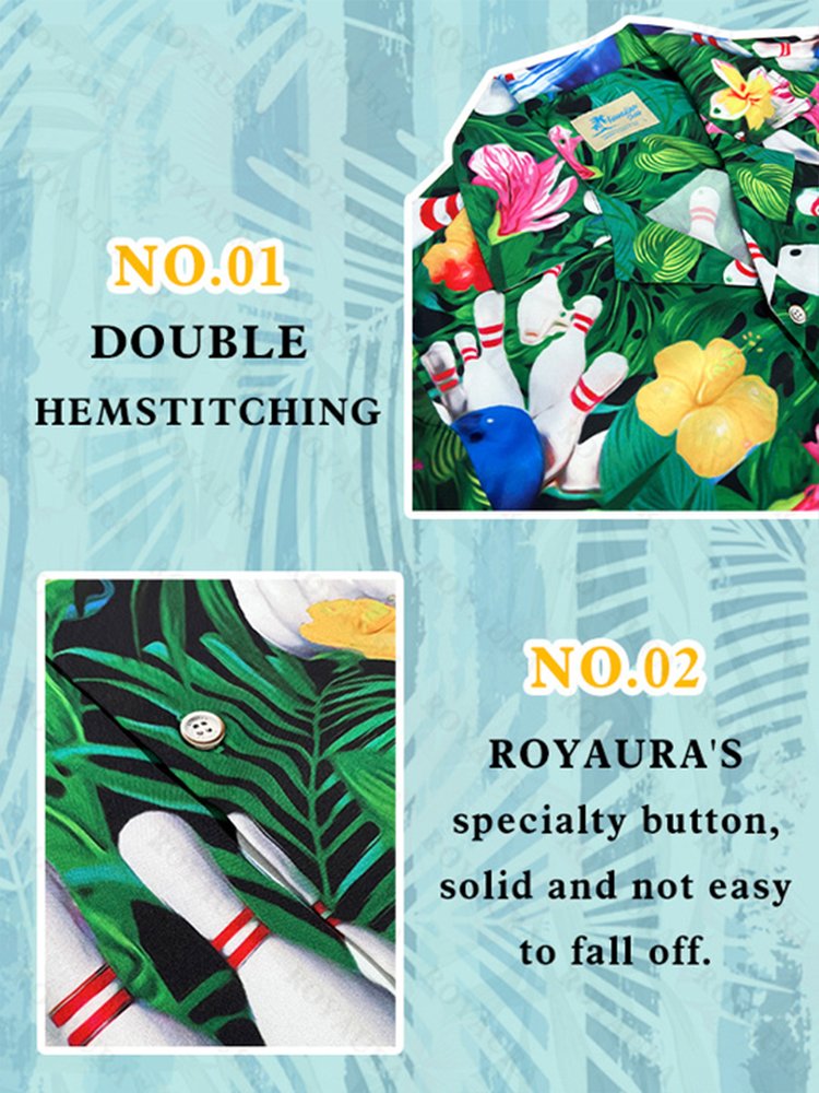 Royaura Pocket Basics Geometric Floral Print Beach Casual Men's Hawaiian Big&Tall Shirt