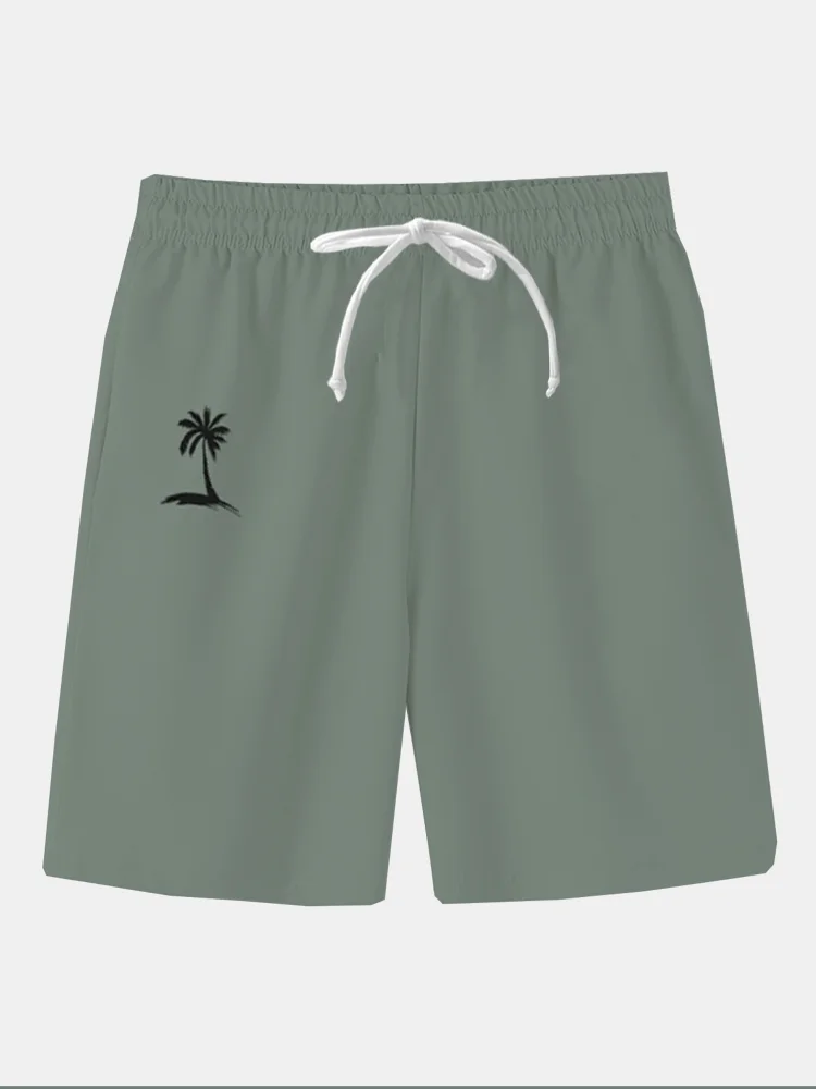 Royaura Camp Collar Hawaiian Vintage Bowling Coconut Tree Print Men's Pocket Two-Piece Shirt Shorts Set