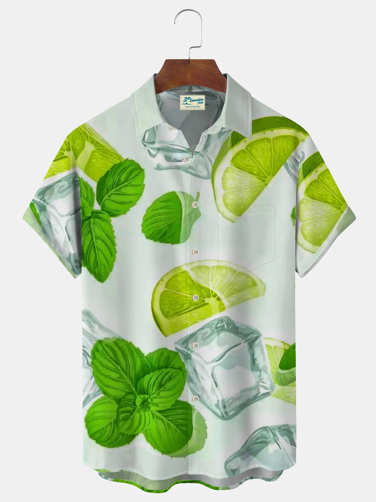Royaura Hawaiian Fruit Lemon Ice Cube Print Men's Button Pocket Shirt