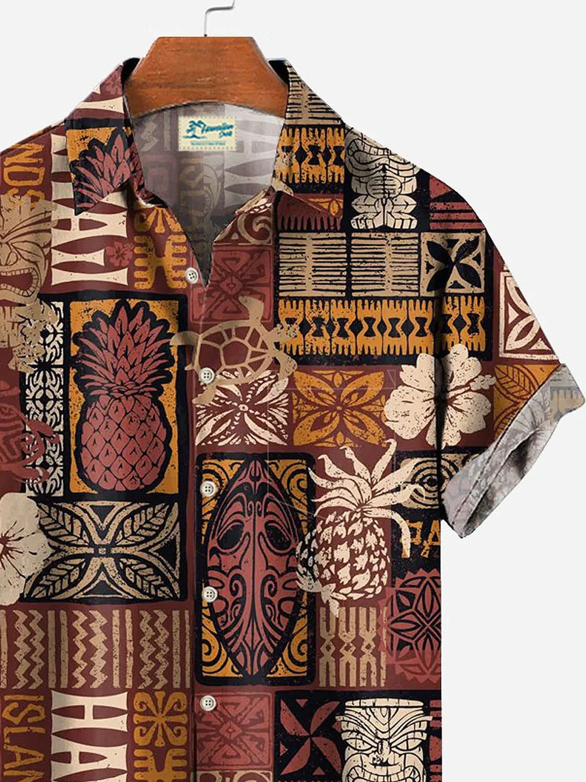 Royaura Vintage Ethnic Western Print Men's Button Pocket Shirt