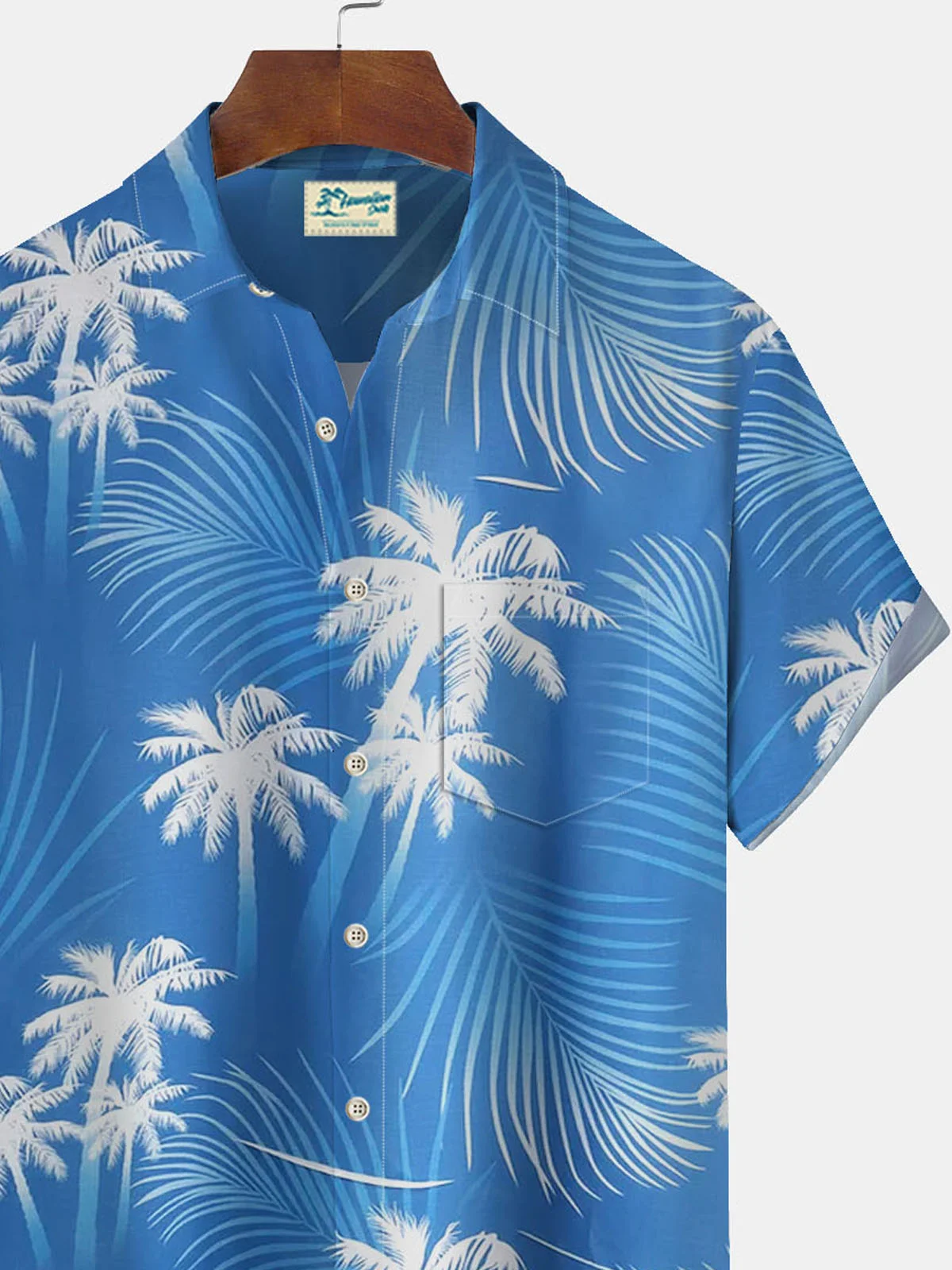 Royaura Hawaiian Coconut Tree Leaf Print Men's Button Pocket Shirt