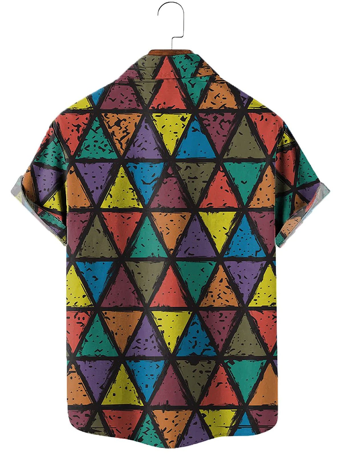 Royaura Vintage Geometric Color Block Print Men's Button Pocket Shirt