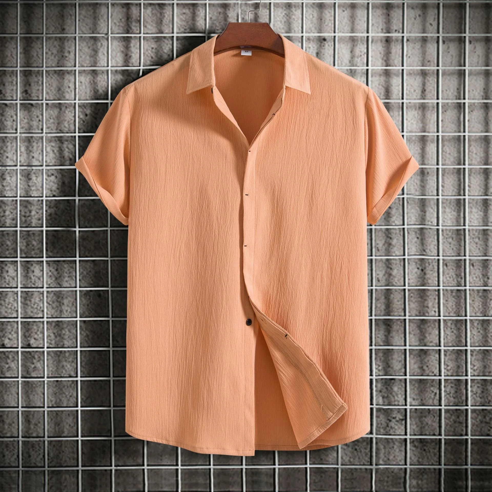 Royaura Vintage Casual Men's Natural Fiber Shirts Plus Size Solid Color Basic Camp Shirts
