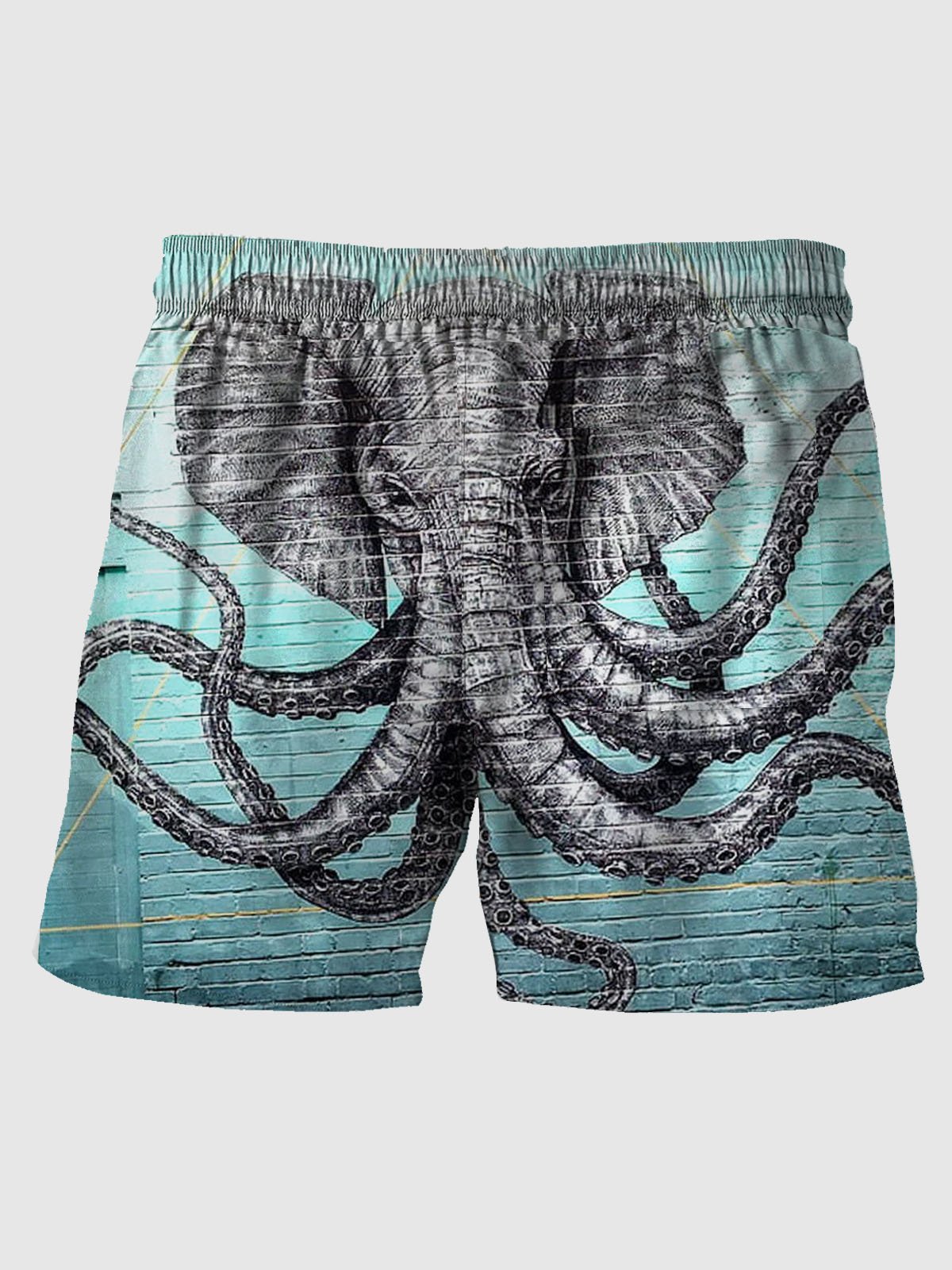 Royaura Hawaiian Elephant Octopus Print Men's Quick Dry Beach Trunks Swim Trunks