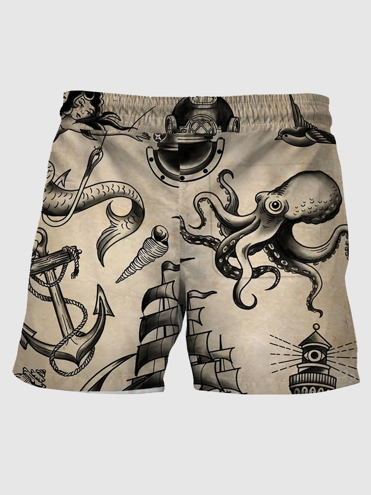 Royaura Vintage Nautical Octopus Men's Quick Dry Beach Trunks Swim Trunks