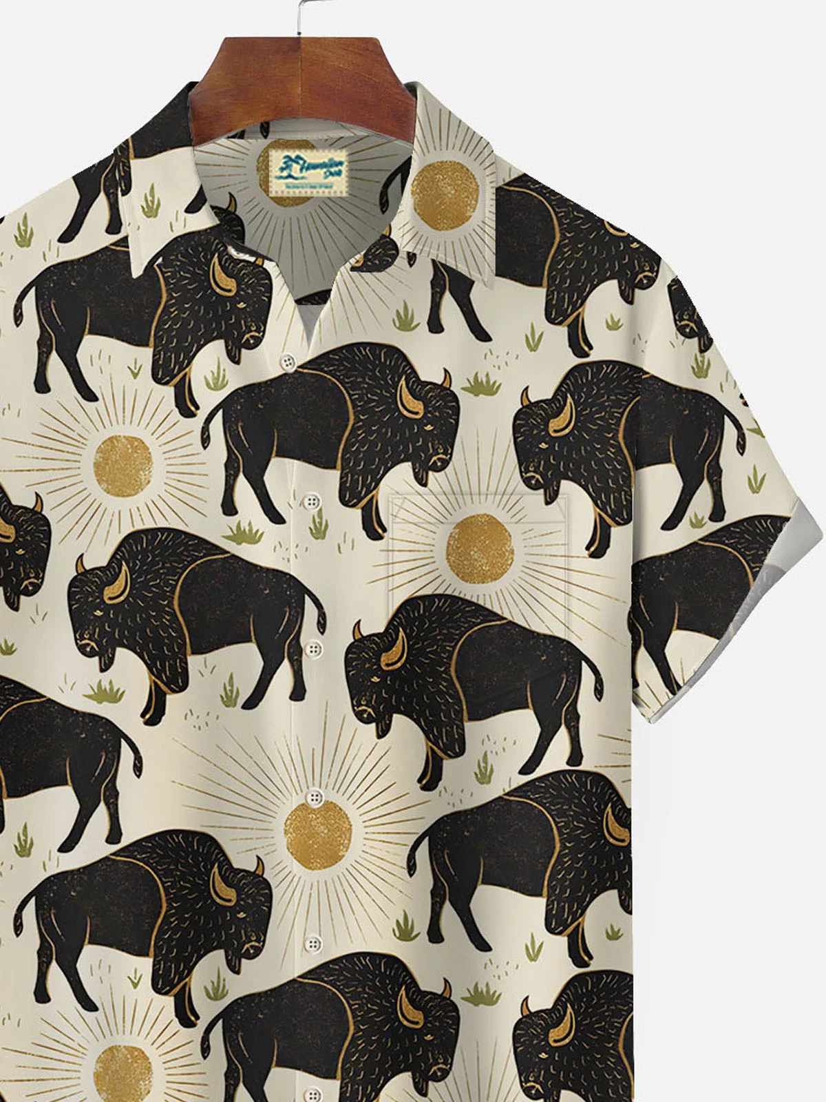 Royaura Vintage Bull Print Men's Button Pocket Shirt
