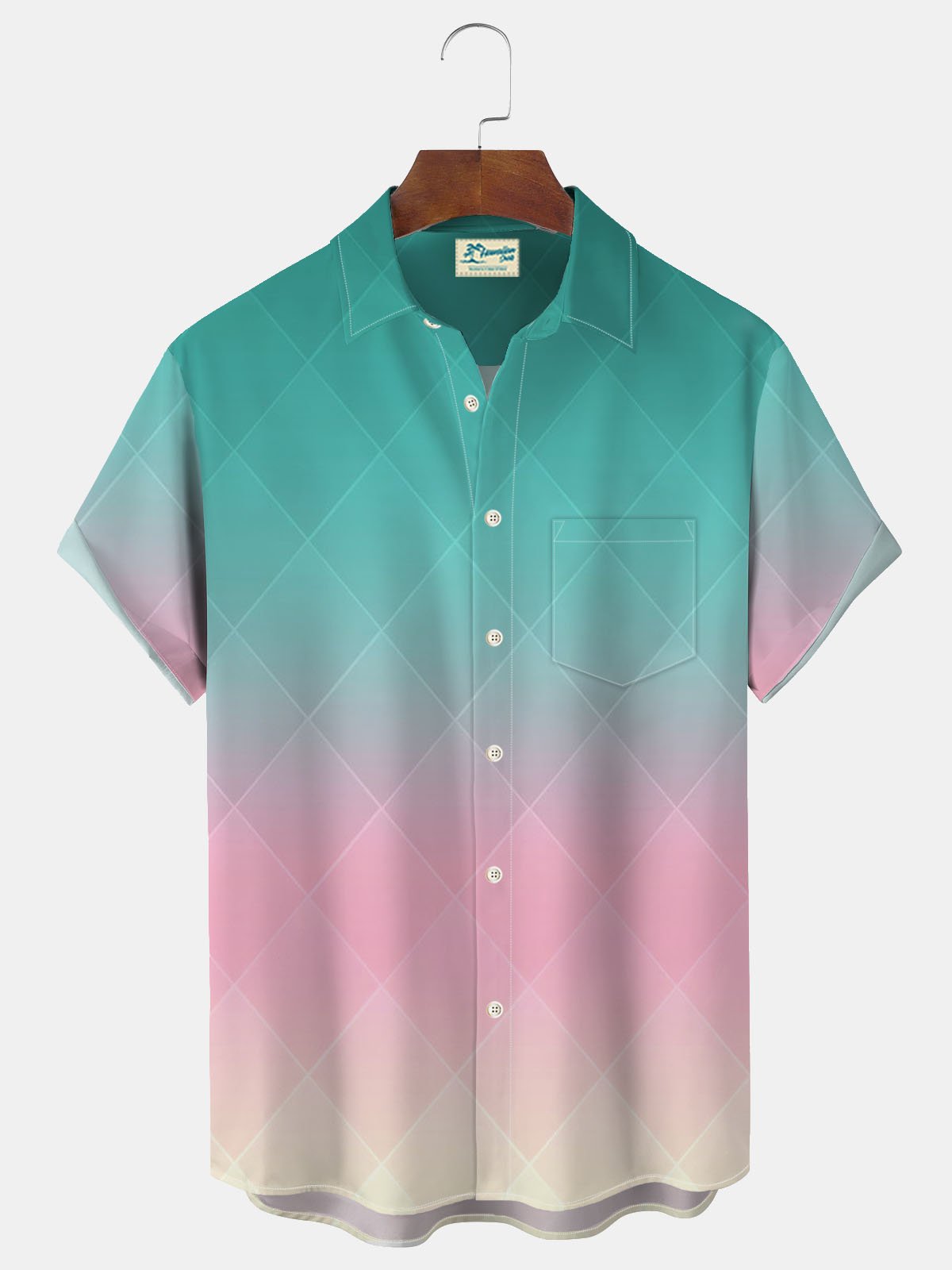 Royaura Hawaiian Geometric Gradient Men's Button Down Pocket Shirt