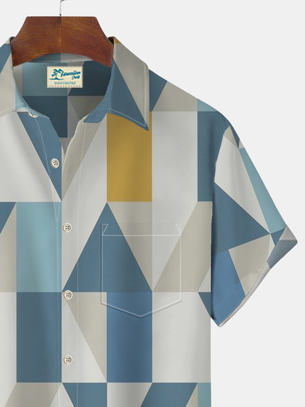 Royaura Geometric Casual Basics Print Beach Men's Hawaiian Oversized Shirt with Pocket
