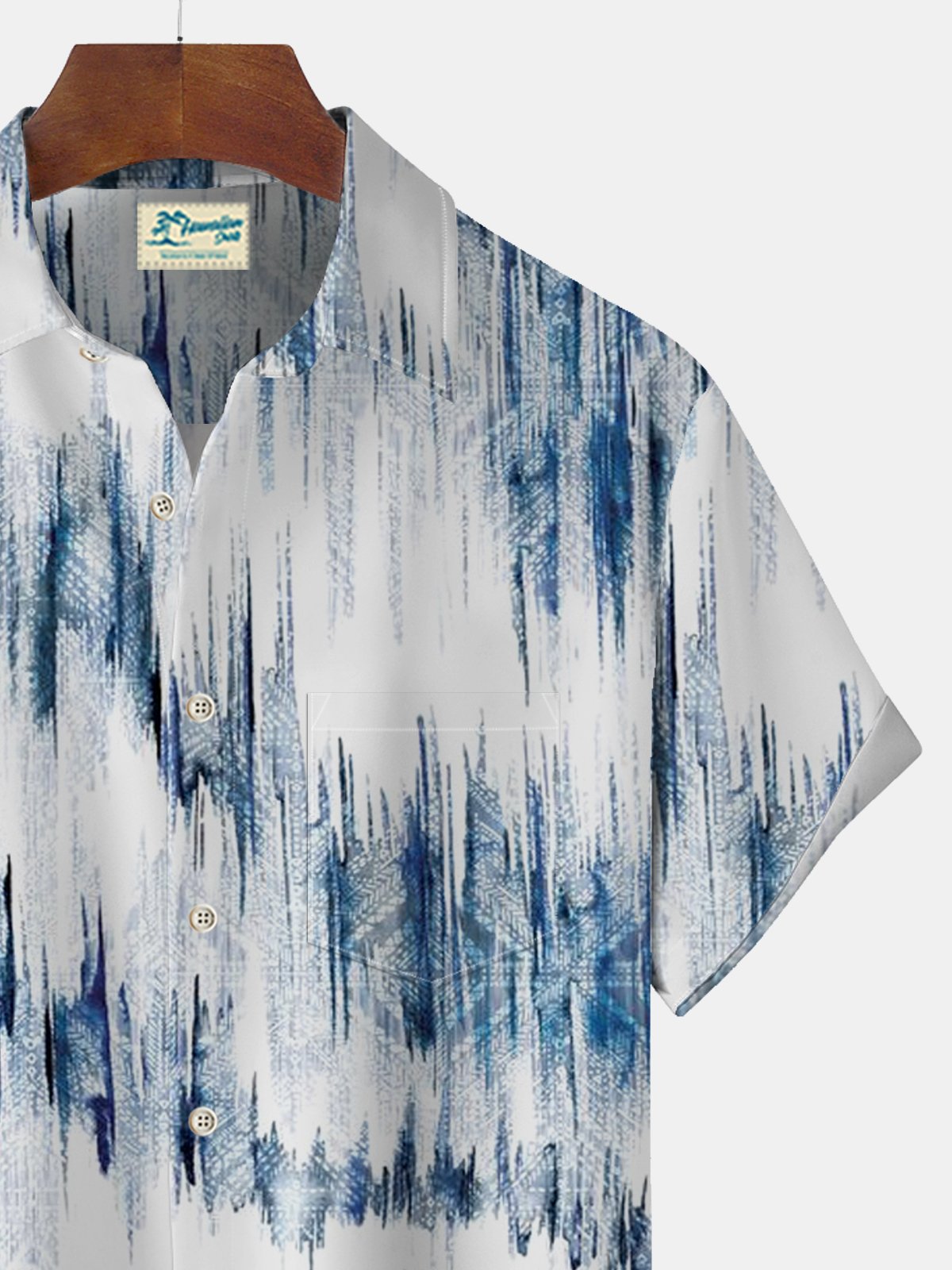 Royaura Vintage Textured Gradient Print Beach Men's Hawaiian Oversized Shirt With Pocket