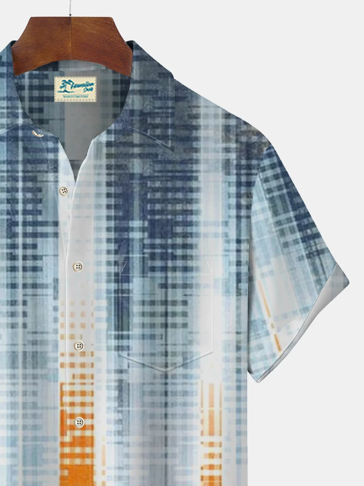 Royaura Line Gradient Print Beach Men's Hawaiian Oversized Shirt With Pocket