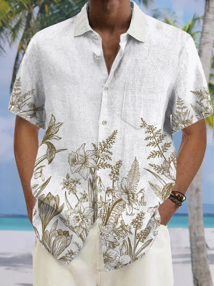 Royaura Nature  Fiber Shirt Floral Print Beach Men's Hawaiian Big&Tall Shirt With Pocket