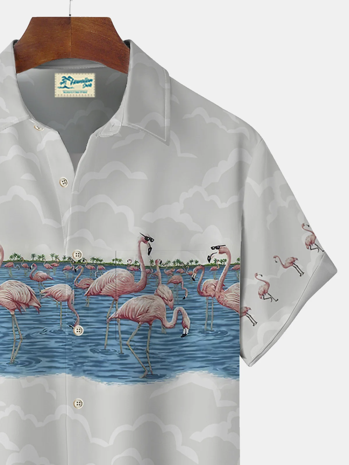 Royaura Flamingo Coconut Palm Print Beach Men's Hawaiian Oversized Shirt With Pocket
