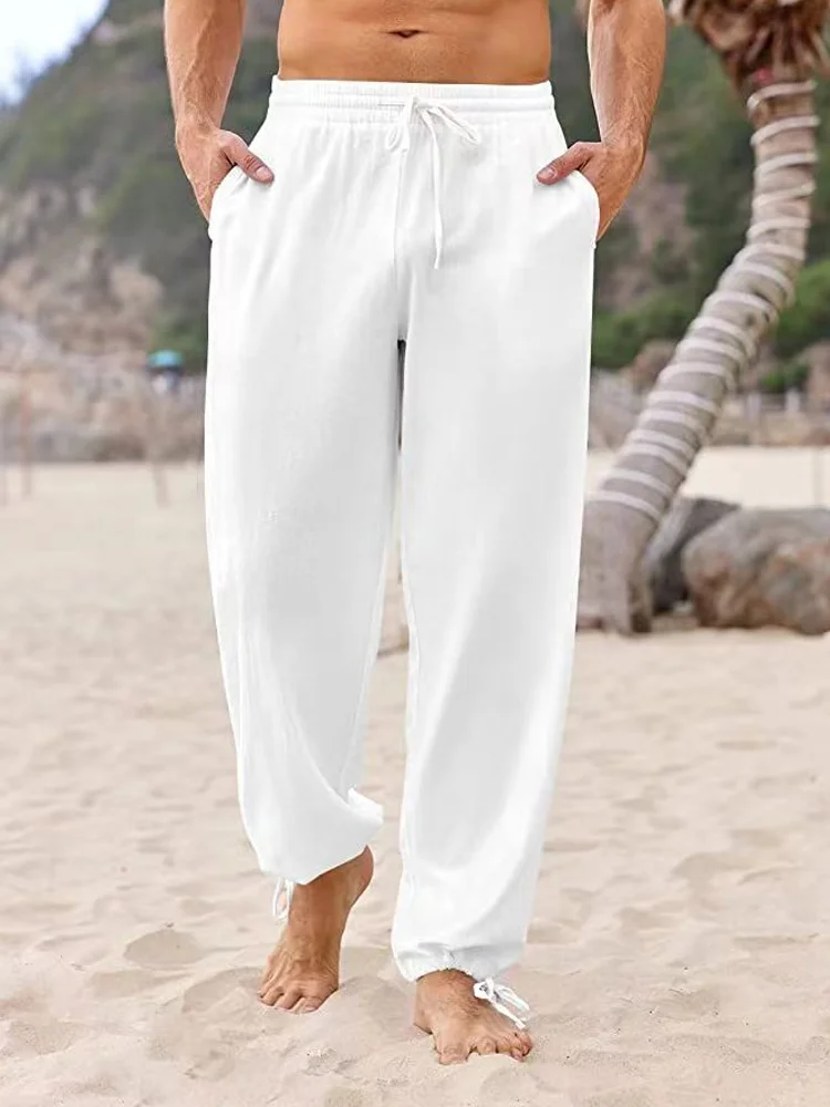 Royaura Men's Basic Casual Pants Drawstring Loose Plus Size Beach Pants