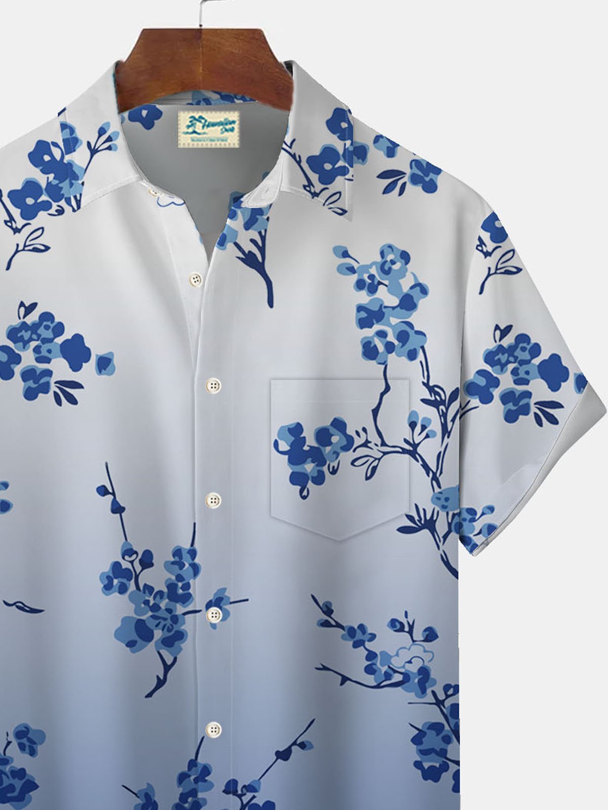 Royaura Hawaiian Gradient Floral Print Men's Button Down Pocket Shirt