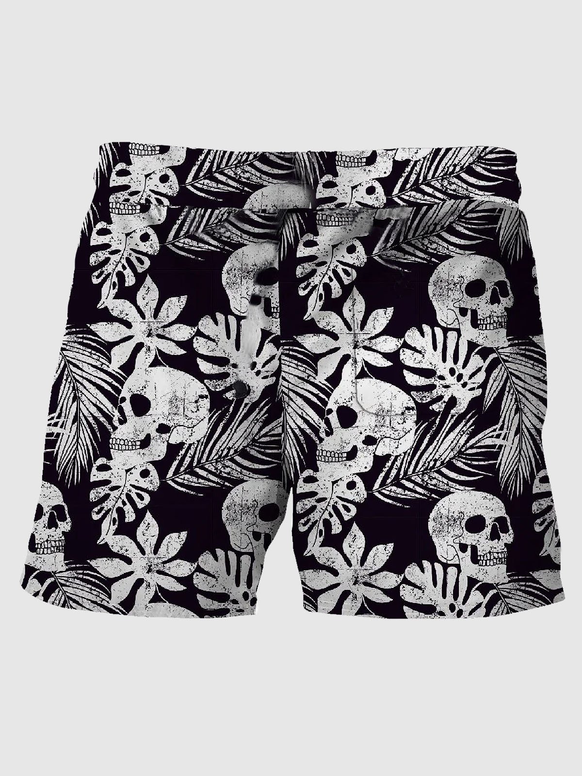 Royaura Vintage Skull Plant Leaf Men's Beach Trunks Swim Trunks