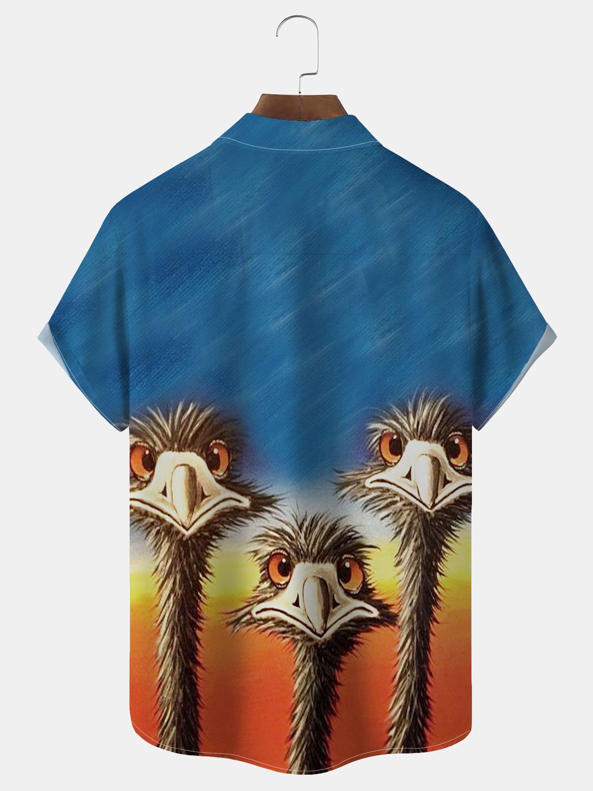 Royaura Hawaiian Ostrich Print Men's Button Pocket Short Sleeve Shirt