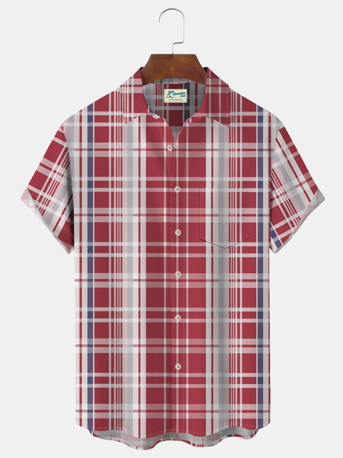 Royaura Retro Casual Men's Red Plaid Shirts Wrinkle Free Seersucker Outdoor Camp Button Shirts