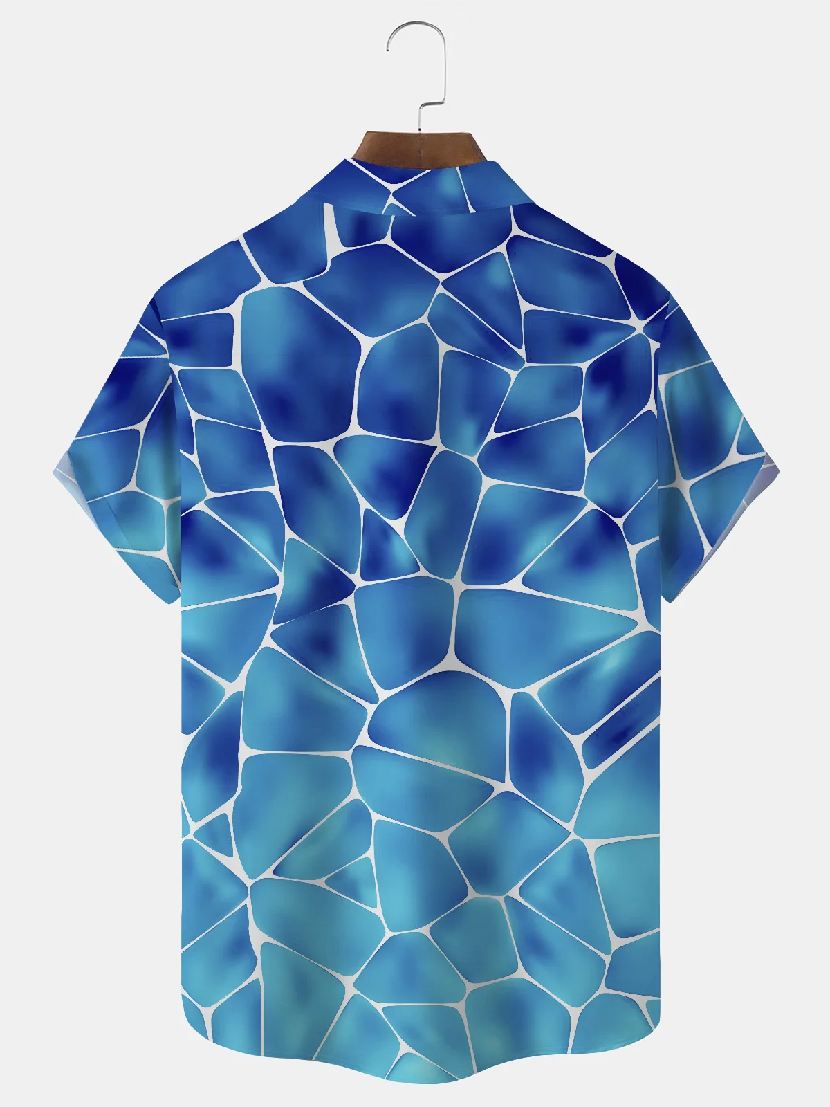 Royaura Beach Holiday Ice Blue Water Ripple Men's Hawaiian Shirts Geometric Art Pool Vacation Stretch Plus Size Aloha Camp Pocket Shirts