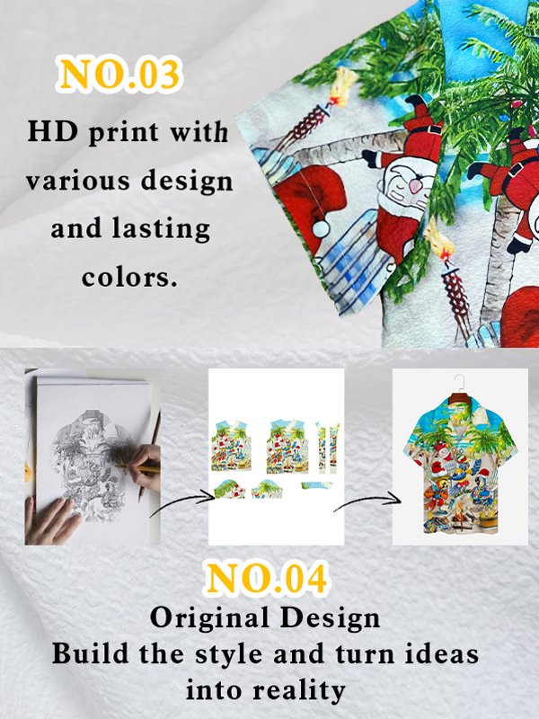 Royaura Beach Holiday Yellow Men's Hawaiian Shirts Coconut Tree Elephant Wrinkle Free Seersucker Aloha Pocket Camp Shirts