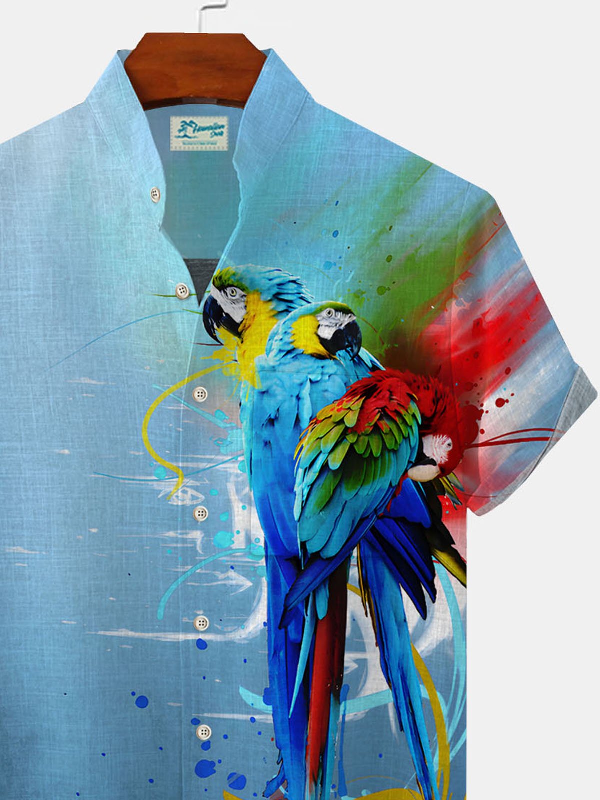 Royaura Hawaiian Parrot Gradient Men's Button Down Pocket Shirt