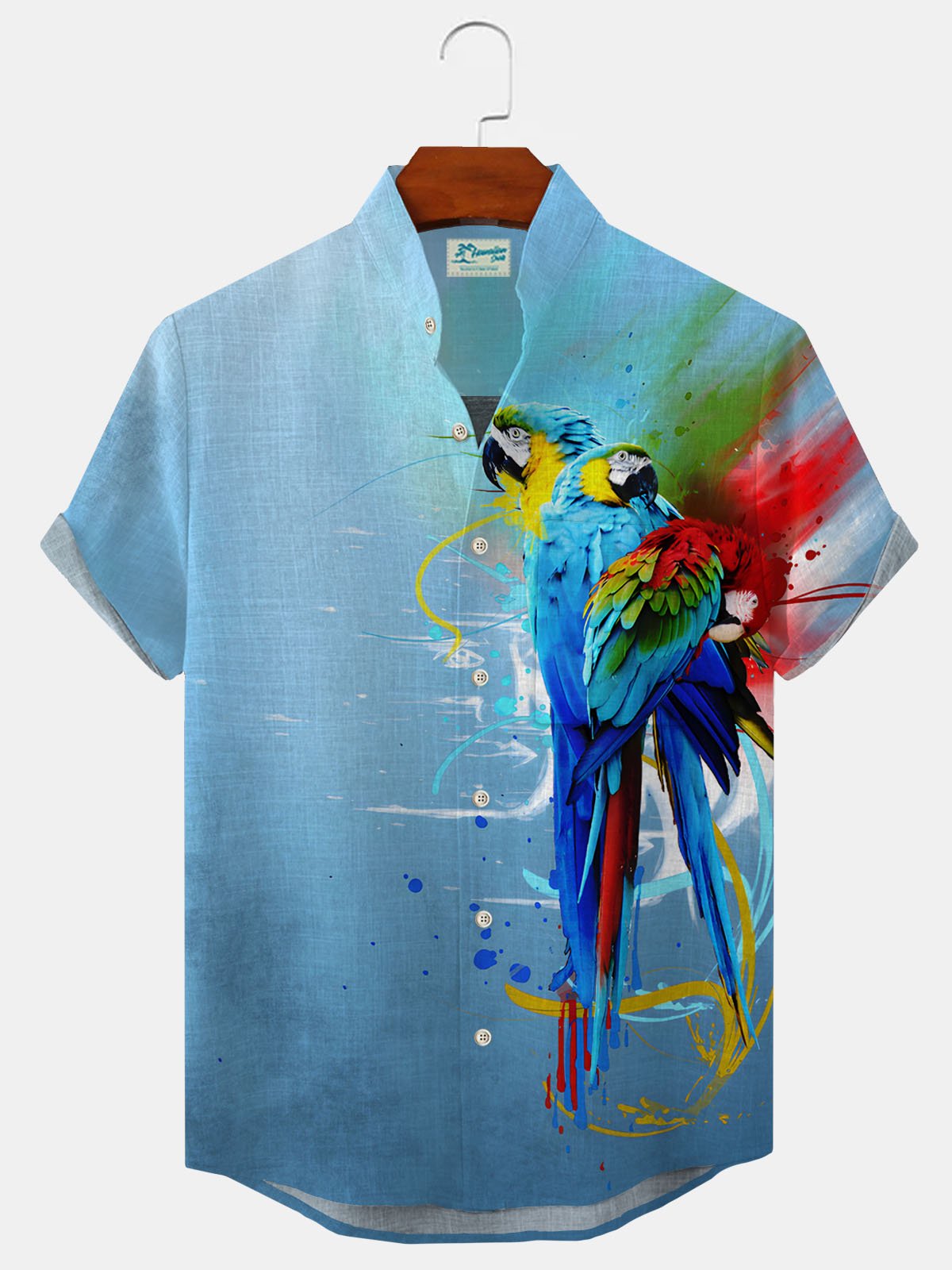 Royaura Hawaiian Parrot Gradient Men's Button Down Pocket Shirt