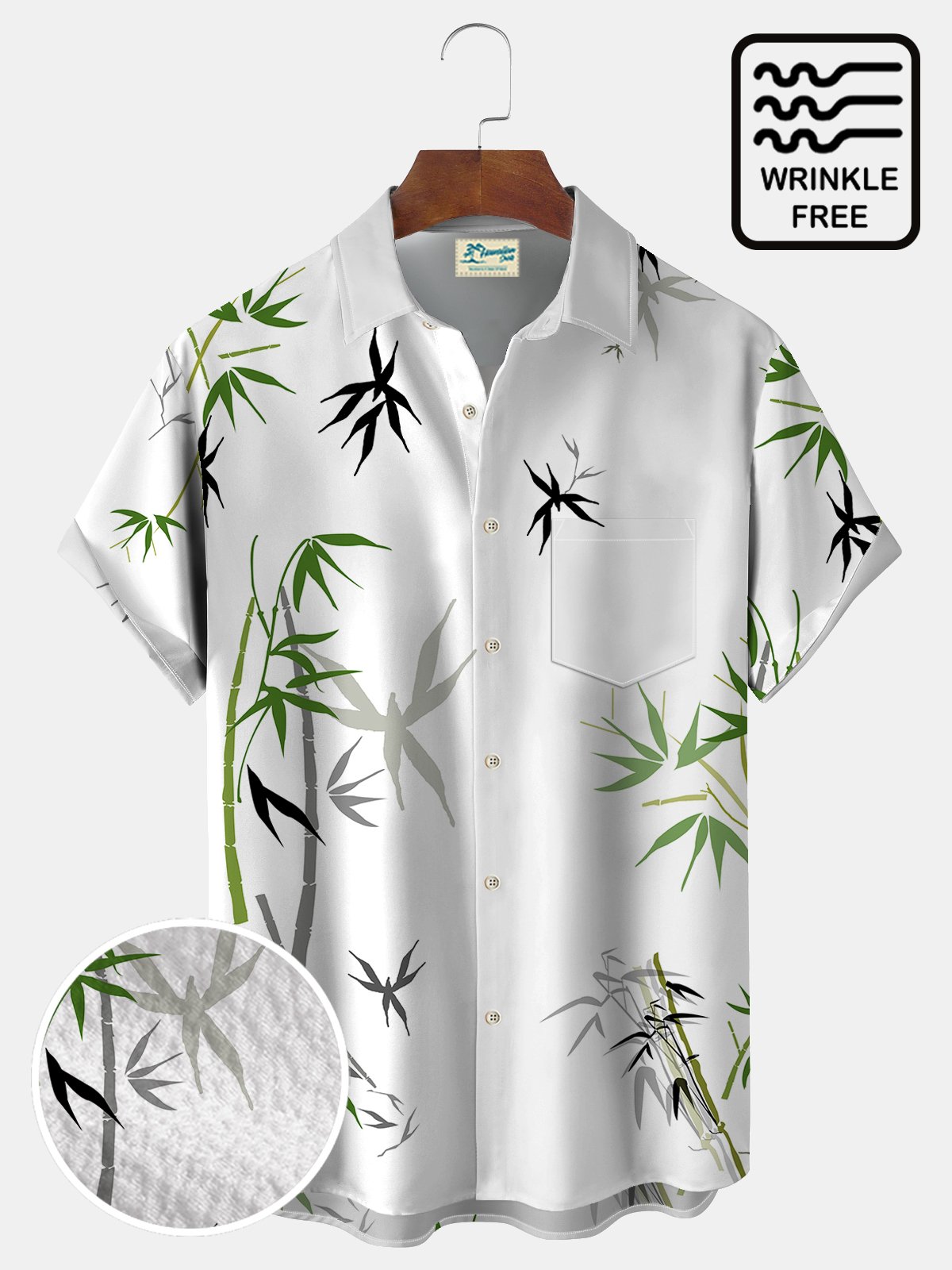 Royaura Bamboo Print Beach Men's Hawaiian Oversized Shirt With Pocket Wrinkle-Free Shirt