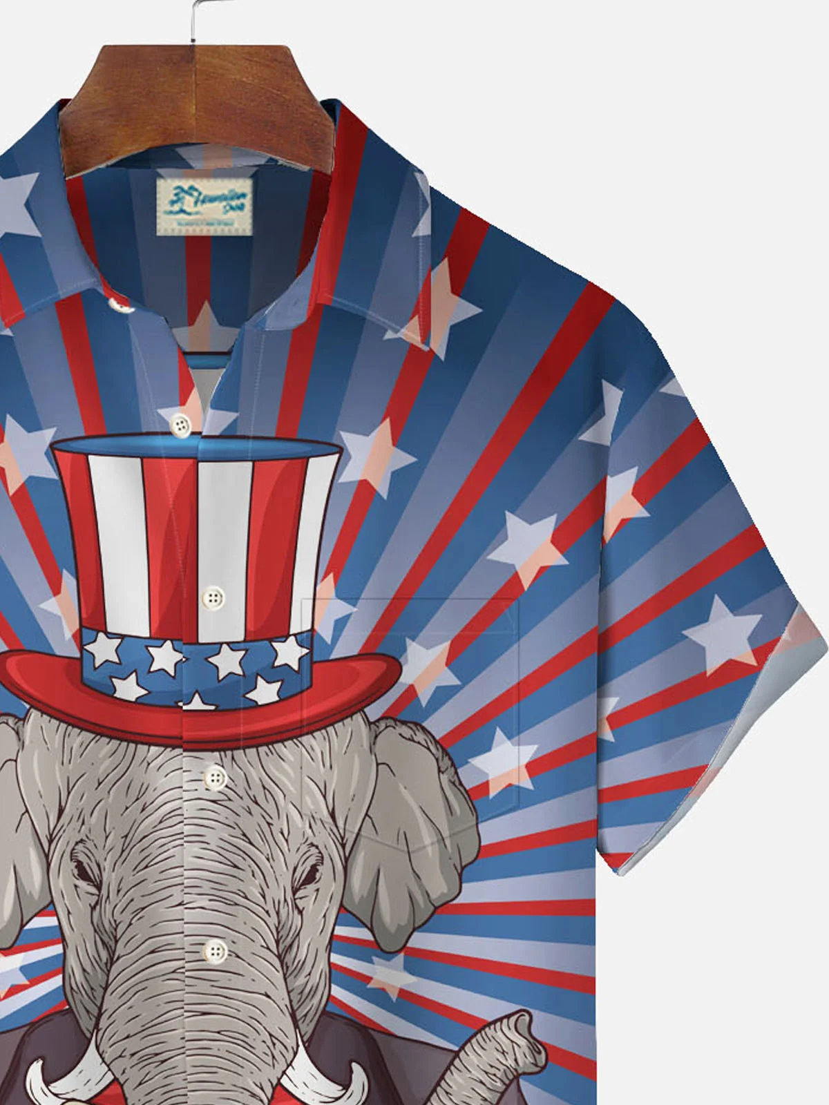 Royaura American Flag Elephant Print Men's Button Down Pocket Shirt