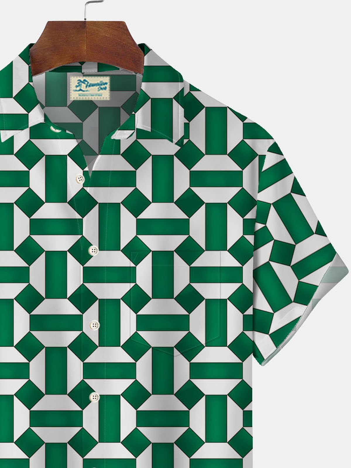 Royaura Green Geometric Textured Print Men's Button Pocket Shirt