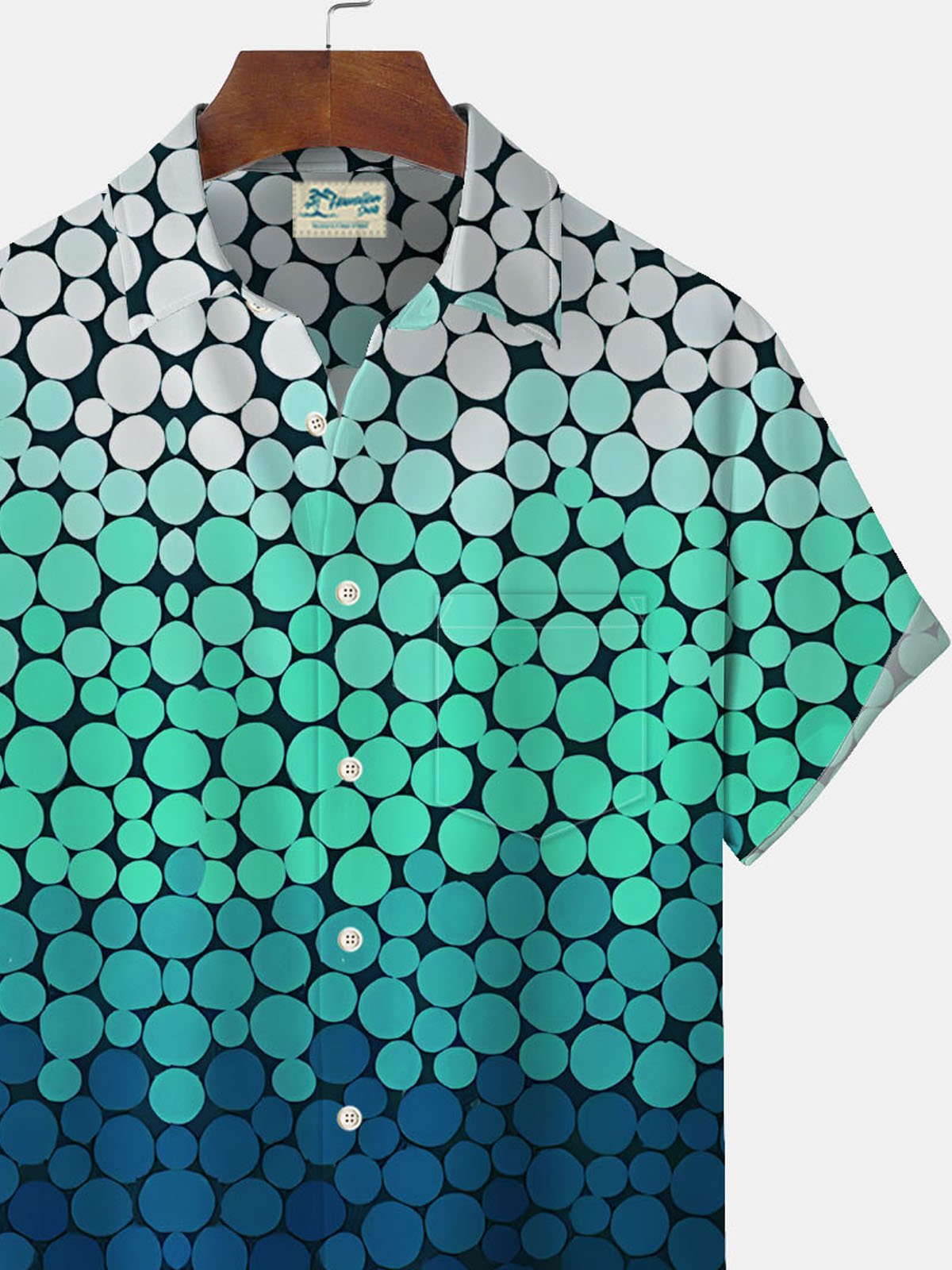 Royaura Geometric Gradient Circular Print Men's Button Pocket Shirt